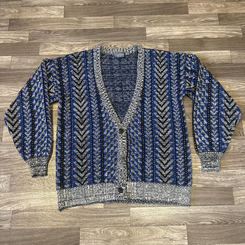 Vintage Playboy Acrylic Knit Cardigan Sweater Men’s Large Blue Black Acrylic